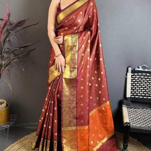 Prettiest Brown Banarasi Tissue Silk Saree With Verdant Blouse Piece