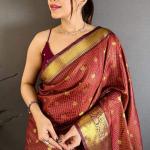 Prettiest Brown Banarasi Tissue Silk Saree With Verdant Blouse Piece