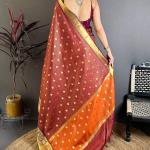 Prettiest Brown Banarasi Tissue Silk Saree With Verdant Blouse Piece