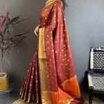 Prettiest Brown Banarasi Tissue Silk Saree With Verdant Blouse Piece