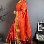 Nebula Dark Orange Banarasi Tissue Silk Saree With Splendorous Blouse Piece