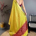 Wonderful Mehndi Banarasi Tissue Silk Saree With Radiant Blouse Piece