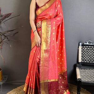 Stunner Pink Banarasi Tissue Silk Saree With Smashing Blouse Piece