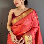 Stunner Pink Banarasi Tissue Silk Saree With Smashing Blouse Piece