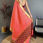 Stunner Pink Banarasi Tissue Silk Saree With Smashing Blouse Piece
