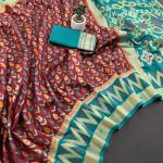 Eclat Brown Banarasi Ikkat Silk Saree With Beautiful Blouse Piece