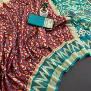 Eclat Brown Banarasi Ikkat Silk Saree With Beautiful Blouse Piece