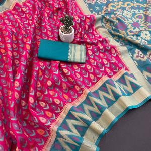 Groovy Dark Pink Banarasi Ikkat Silk Saree With Fantabulous Blouse Piece