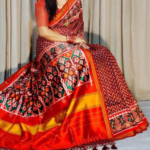 Ornate Maroon Patola Lagdi Patta Saree With Arresting Blouse Piece