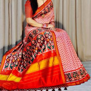 Engaging Pink Patola Lagdi Patta Saree With Beauteous Blouse Piece