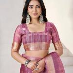 Magnificat Wine Zari Weaving Linen Silk Saree With Rhapsody Blouse Piece