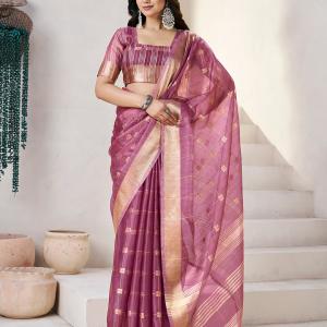 Magnificat Wine Zari Weaving Linen Silk Saree With Rhapsody Blouse Piece