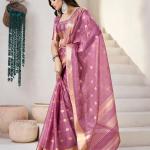 Magnificat Wine Zari Weaving Linen Silk Saree With Rhapsody Blouse Piece