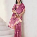Magnificat Wine Zari Weaving Linen Silk Saree With Rhapsody Blouse Piece