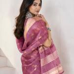 Magnificat Wine Zari Weaving Linen Silk Saree With Rhapsody Blouse Piece