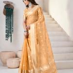 Profuse Yellow Zari Weaving Linen Silk Saree With Enchanting Blouse Piece