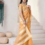 Profuse Yellow Zari Weaving Linen Silk Saree With Enchanting Blouse Piece