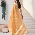 Profuse Yellow Zari Weaving Linen Silk Saree With Enchanting Blouse Piece