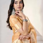 Profuse Yellow Zari Weaving Linen Silk Saree With Enchanting Blouse Piece