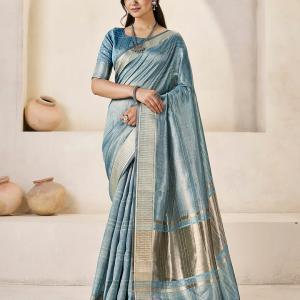 Whimsical Blue Zari Weaving Linen Silk Saree With Enthralling Blouse Piece