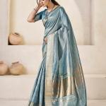 Whimsical Blue Zari Weaving Linen Silk Saree With Enthralling Blouse Piece