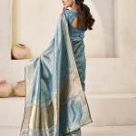 Whimsical Blue Zari Weaving Linen Silk Saree With Enthralling Blouse Piece