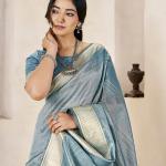 Whimsical Blue Zari Weaving Linen Silk Saree With Enthralling Blouse Piece