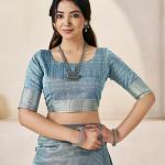 Whimsical Blue Zari Weaving Linen Silk Saree With Enthralling Blouse Piece