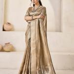 Marvellous Brown Zari Weaving Linen Silk Saree With Smart Blouse Piece