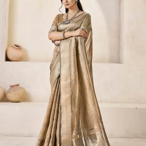 Marvellous Brown Zari Weaving Linen Silk Saree With Smart Blouse Piece