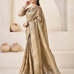 Marvellous Brown Zari Weaving Linen Silk Saree With Smart Blouse Piece