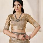 Marvellous Brown Zari Weaving Linen Silk Saree With Smart Blouse Piece