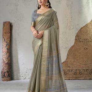 Resplendent Grey Zari Weaving Linen Silk Saree With Splendiferous Blouse Piece