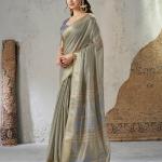 Resplendent Grey Zari Weaving Linen Silk Saree With Splendiferous Blouse Piece