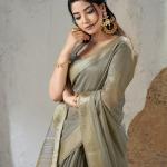 Resplendent Grey Zari Weaving Linen Silk Saree With Splendiferous Blouse Piece