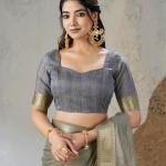 Resplendent Grey Zari Weaving Linen Silk Saree With Splendiferous Blouse Piece