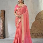 Skinny Pink Zari Weaving Linen Silk Saree With Seraglio Blouse Piece