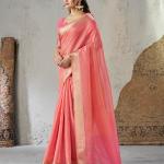 Skinny Pink Zari Weaving Linen Silk Saree With Seraglio Blouse Piece