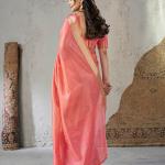 Skinny Pink Zari Weaving Linen Silk Saree With Seraglio Blouse Piece