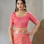 Skinny Pink Zari Weaving Linen Silk Saree With Seraglio Blouse Piece