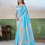 Scintilla Firozi Zari Weaving Linen Silk Saree With Adorable Blouse Piece