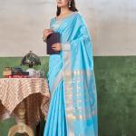 Scintilla Firozi Zari Weaving Linen Silk Saree With Adorable Blouse Piece