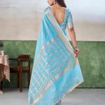 Scintilla Firozi Zari Weaving Linen Silk Saree With Adorable Blouse Piece
