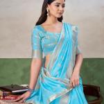Scintilla Firozi Zari Weaving Linen Silk Saree With Adorable Blouse Piece