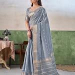 Flameboyant Grey Zari Weaving Linen Silk Saree With Blissful Blouse Piece