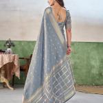 Flameboyant Grey Zari Weaving Linen Silk Saree With Blissful Blouse Piece