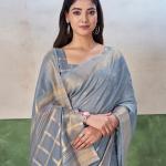 Flameboyant Grey Zari Weaving Linen Silk Saree With Blissful Blouse Piece