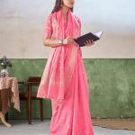 Proficient Pink Zari Weaving Linen Silk Saree With Exuberant Blouse Piece