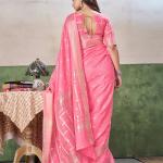 Proficient Pink Zari Weaving Linen Silk Saree With Exuberant Blouse Piece