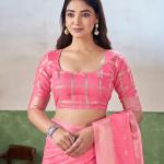 Proficient Pink Zari Weaving Linen Silk Saree With Exuberant Blouse Piece